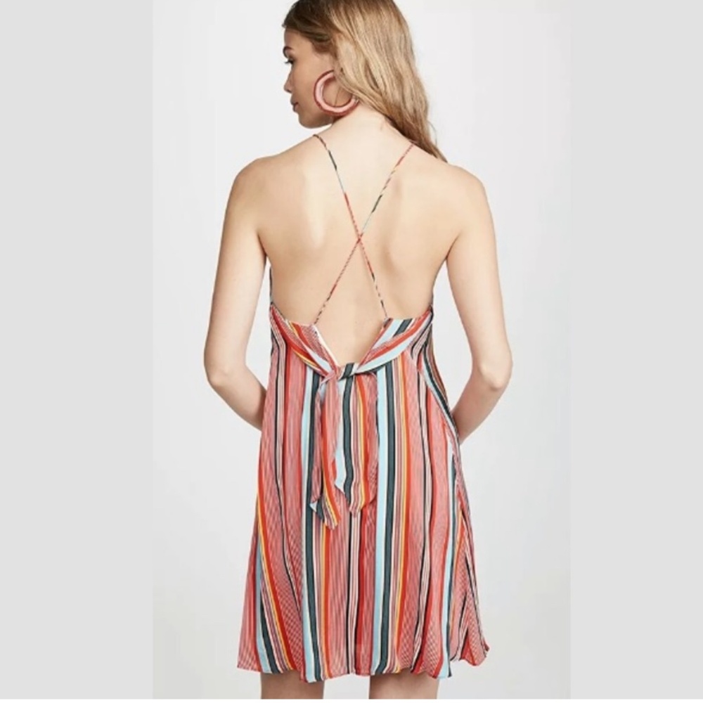 ALICE + OLIVIA NWT KALIA Tie Halter Mini Dress Striped Silky L